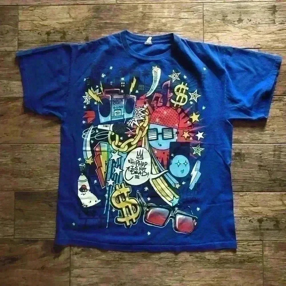 Vtg 90s hip-hop blue spray pain graphic t-shirt men large - Picture 1 of 7
